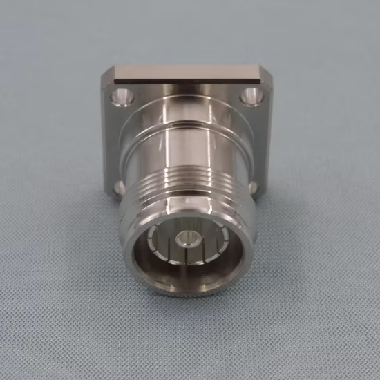 4.3/10 conector coaxial RF fêmea de 50ohm com flange quadrada de 25,4 mm, isolador de 2,8 mm e pino de 4 mm